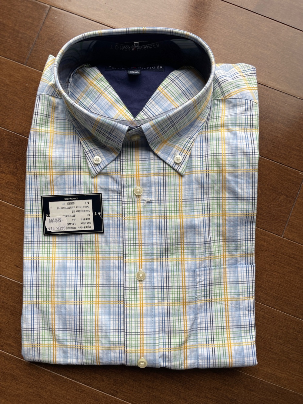 Men's Plaid Button-Down Shirt - Light Blue/Yellow/Green -